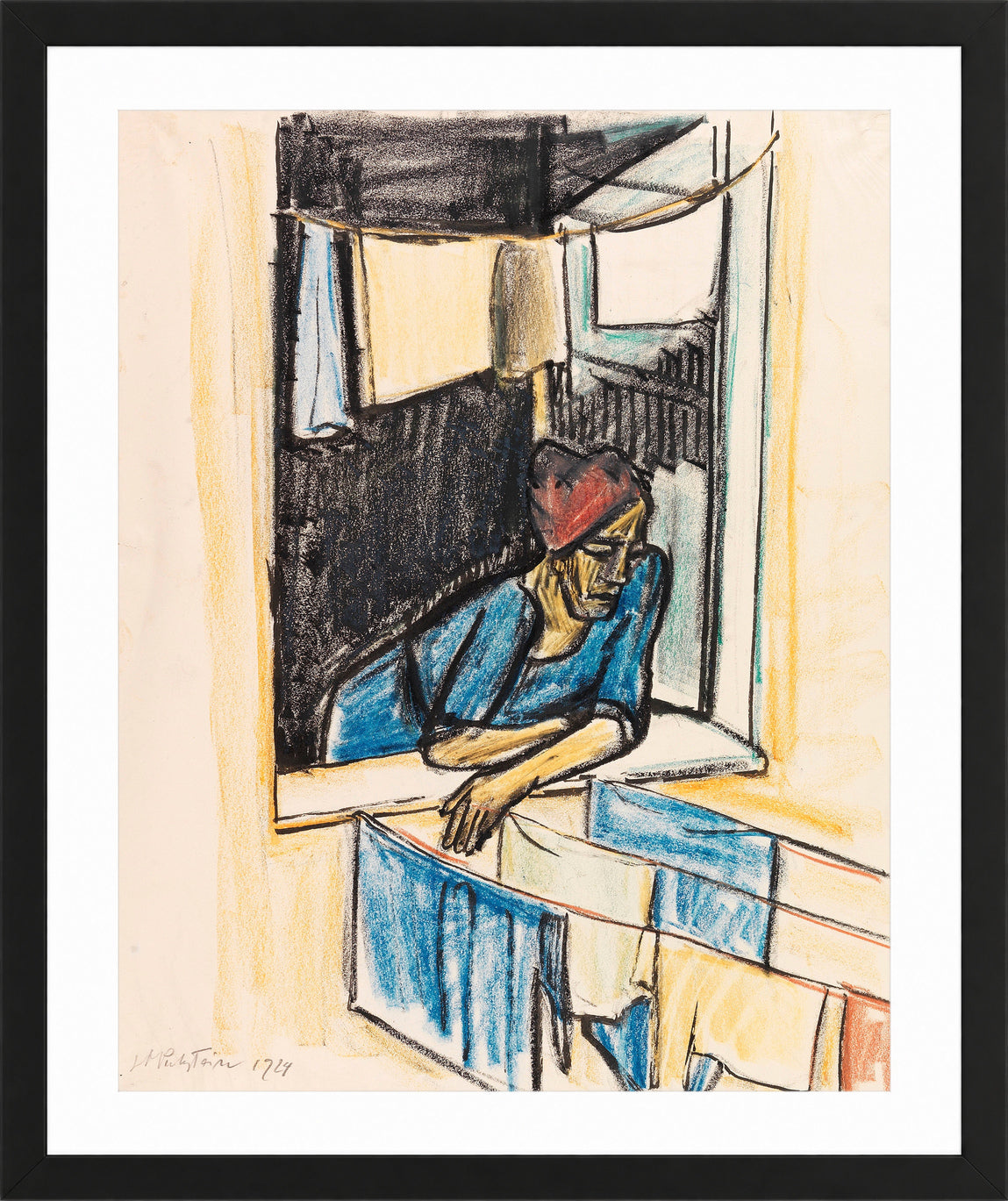 Hermann Max Pechstein Print, Woman at the Window, Monte Rosso (1924) in a black frame