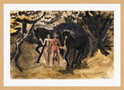 Hermann Max Pechstein Print, Zwei Akte führen zwei Pferde (1911) in a light oak frame