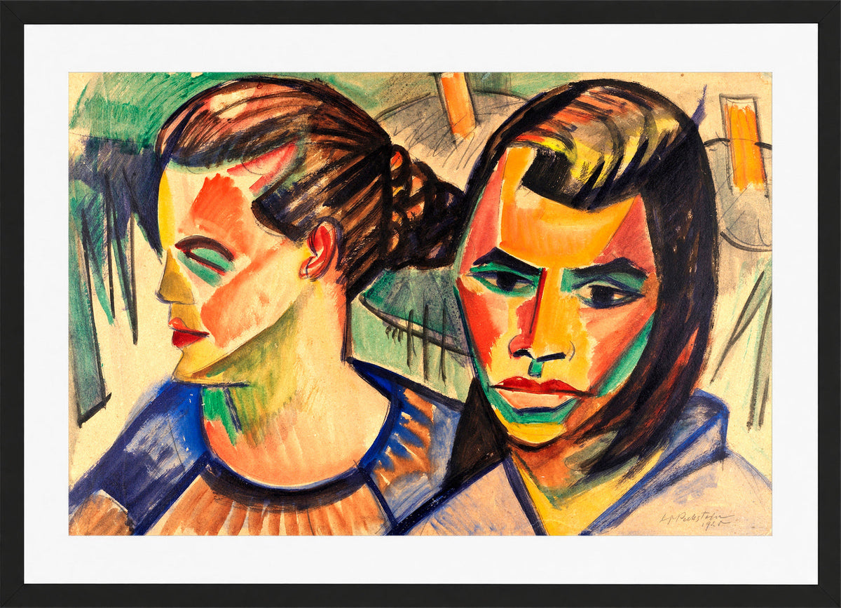 Hermann Max Pechstein Print, Zwei Köpfe (1920) in a black frame