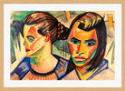 Hermann Max Pechstein Print, Zwei Köpfe (1920) in a light oak frame
