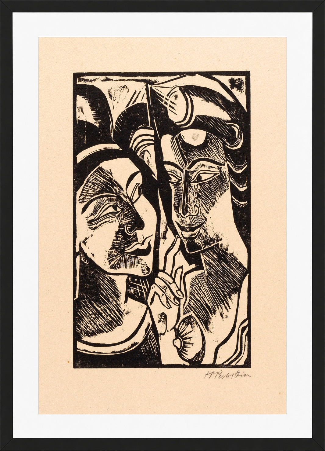 Hermann Max Pechstein Print, Zwiesprache (1918) in a black frame