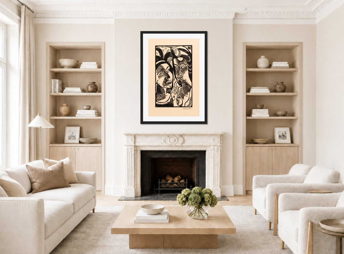 Hermann Max Pechstein Print, Zwiesprache (1918) displayed in a living room