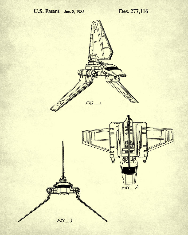 Imperial Shuttle Blueprint Poster Patent Print Star Wars Spaceship