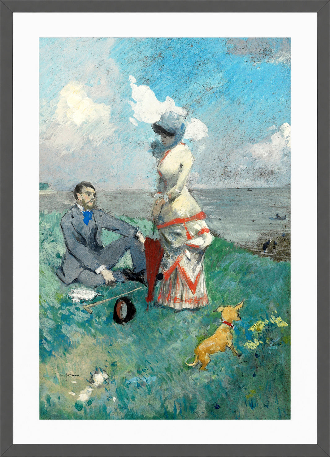 Jean-Louis Forain, Au bord de la mer (1885) — dark grey frame