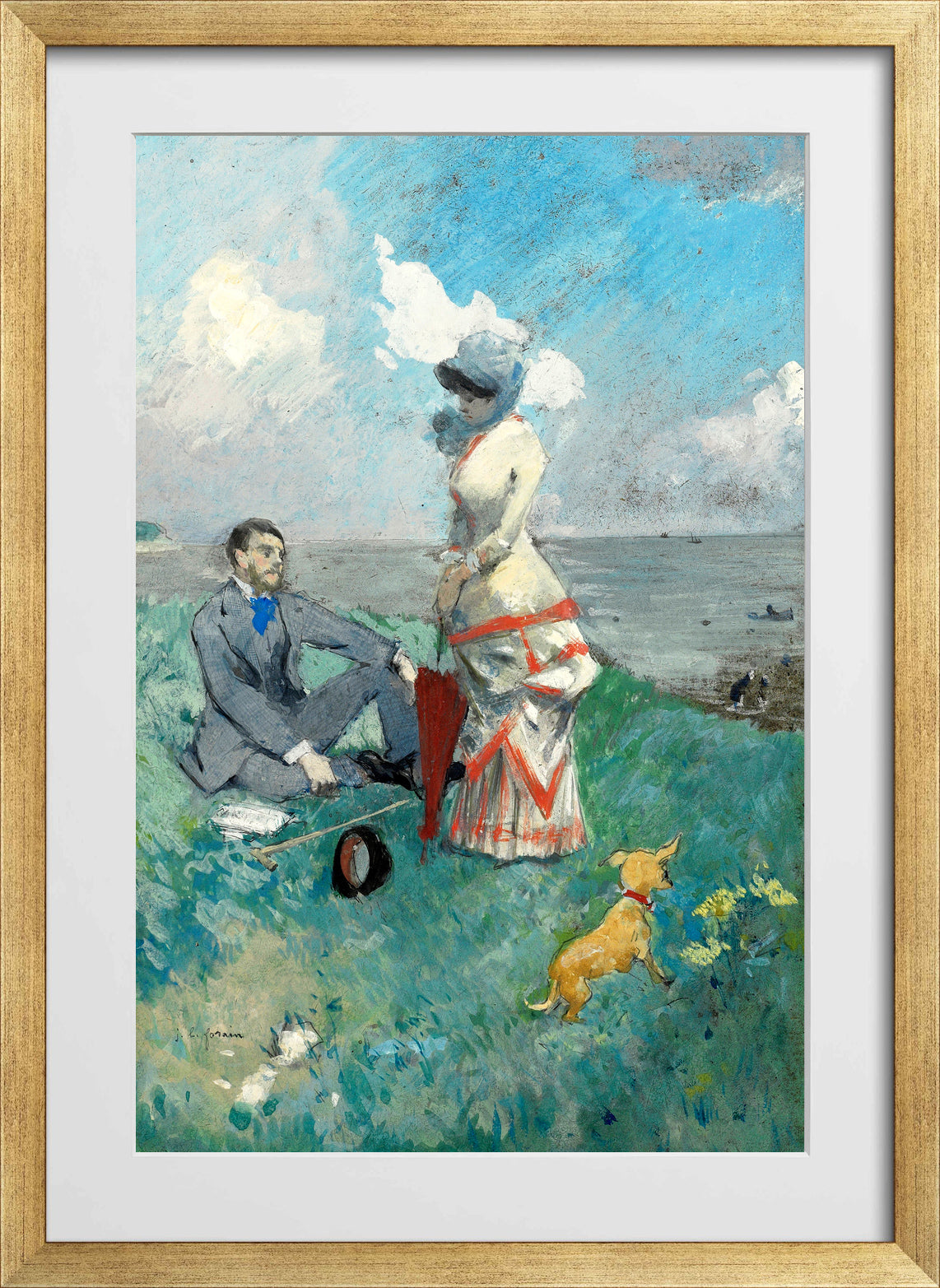 Jean-Louis Forain, Au bord de la mer (1885) — gold frame