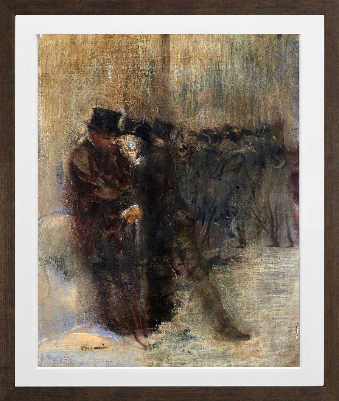 Jean-Louis Forain, Confidences dans les coulisses à l’Opéra (circa 1880) — brown frame