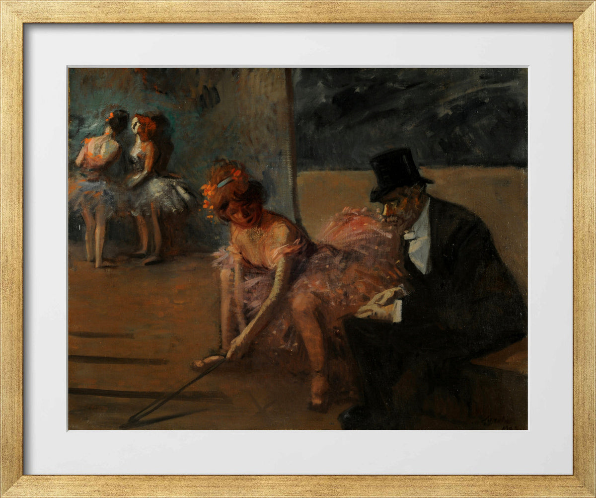 Jean-Louis Forain, Danseuse et admirateur derrière la scène (1903) — gold frame