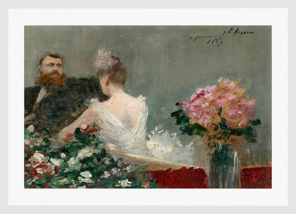 Jean-Louis Forain, La loge fleurie (1885) — white frame