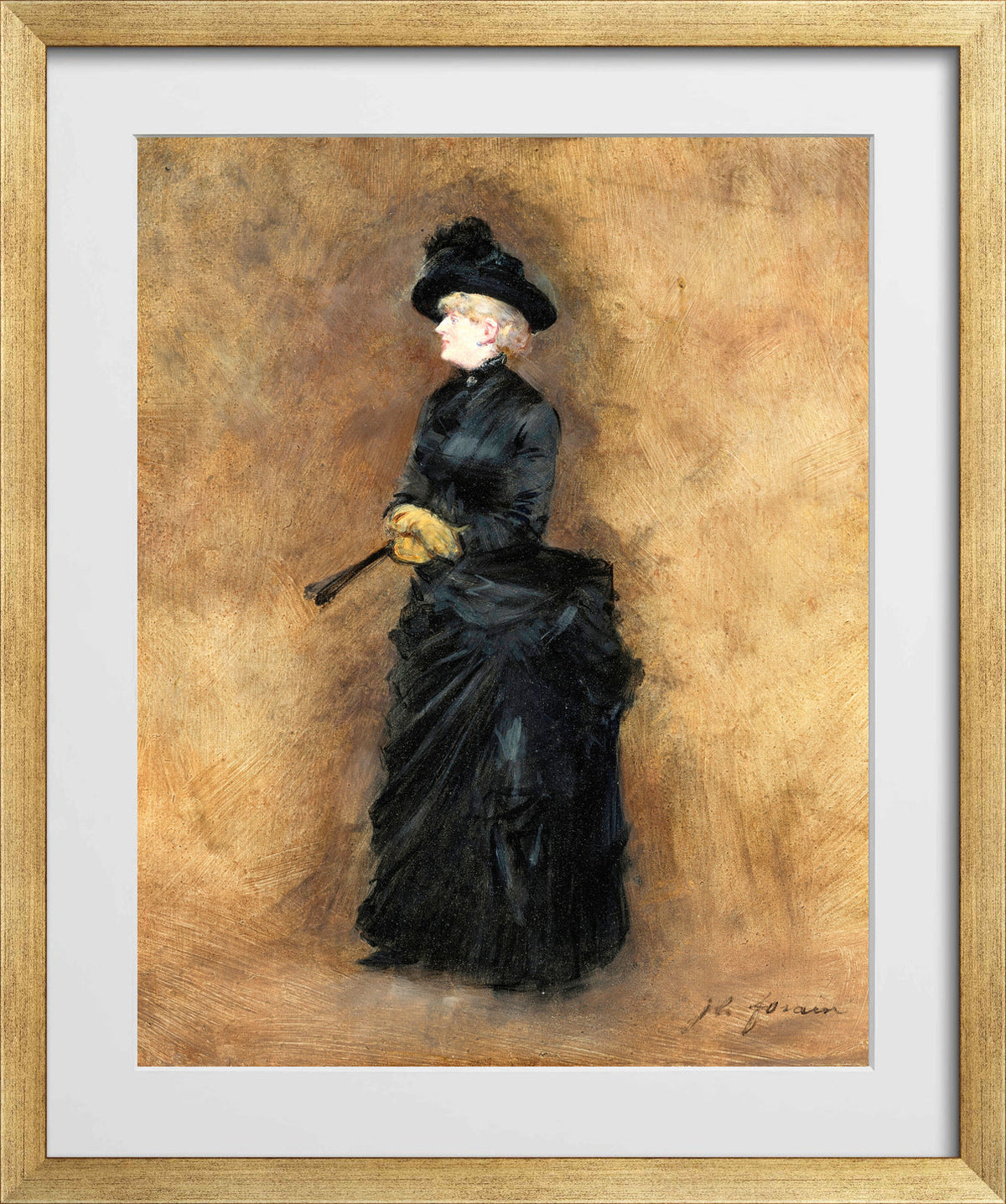 Jean-Louis Forain, L’élégante à l’éventail (circa 1890) — gold frame