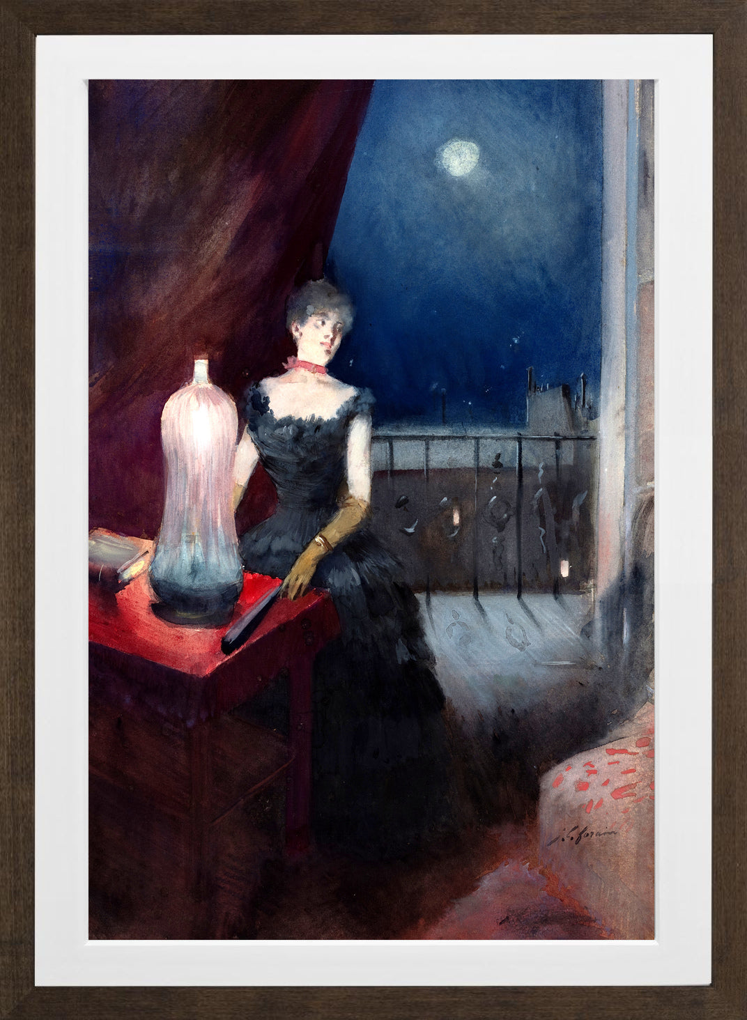Jean-Louis Forain, Standing Woman with a Fan (probably 1880–1890) — brown frame