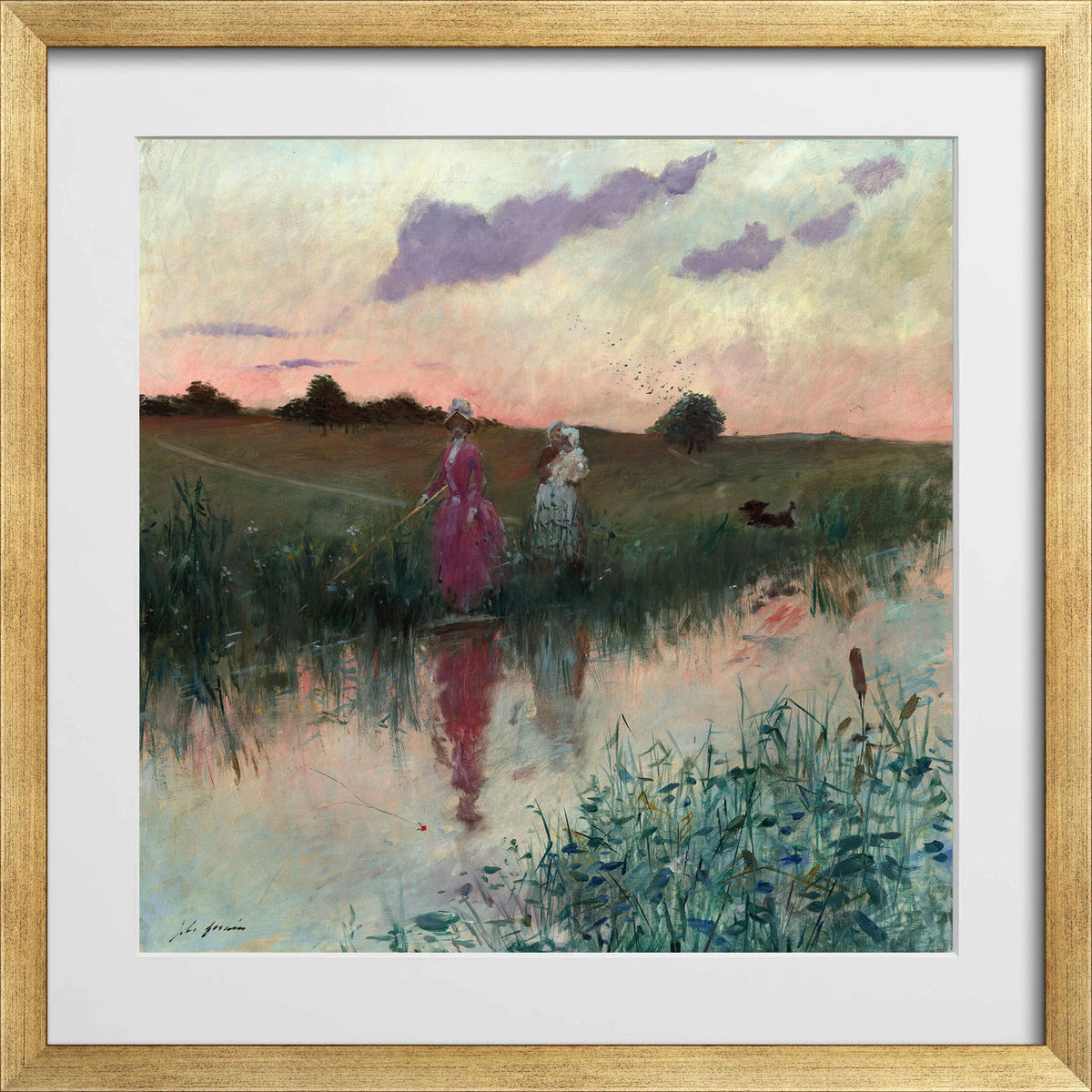 Jean-Louis Forain, The Artist’s Wife Fishing (1896) — gold frame