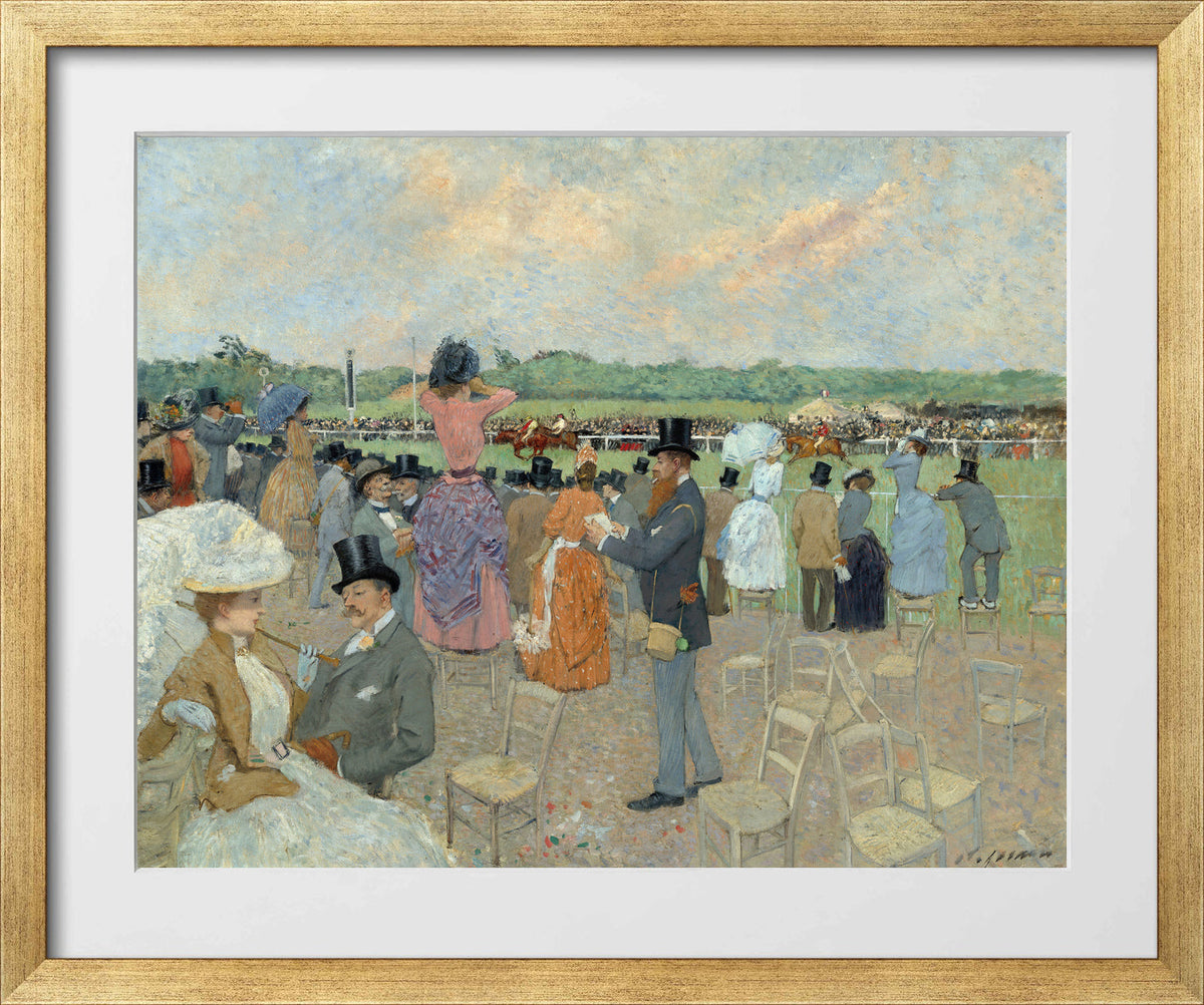 Jean-Louis Forain, The Races at Longchamp (circa 1891) — gold frame