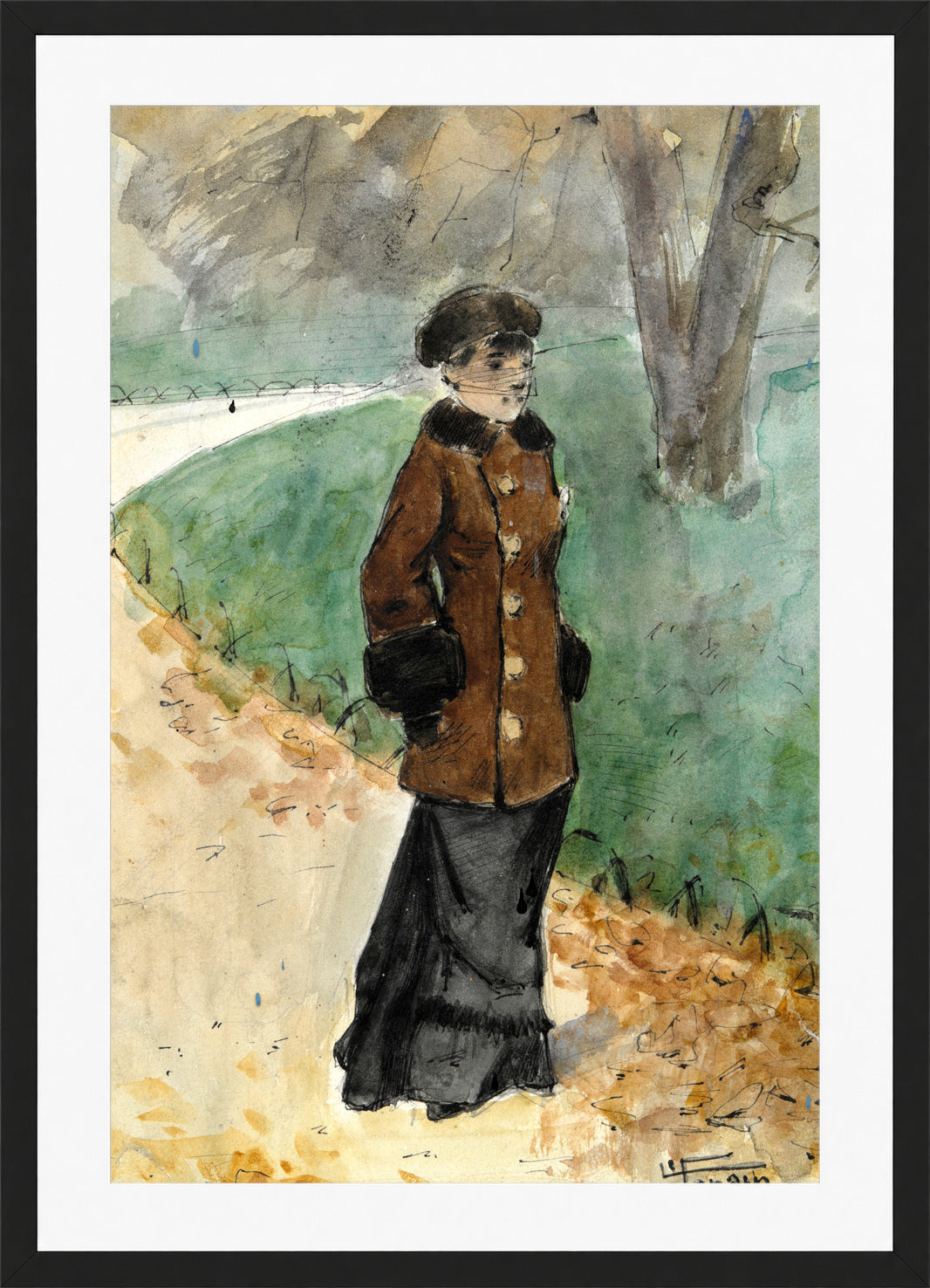 Jean-Louis Forain, Woman Walking (late 19th–early 20th century) — black frame