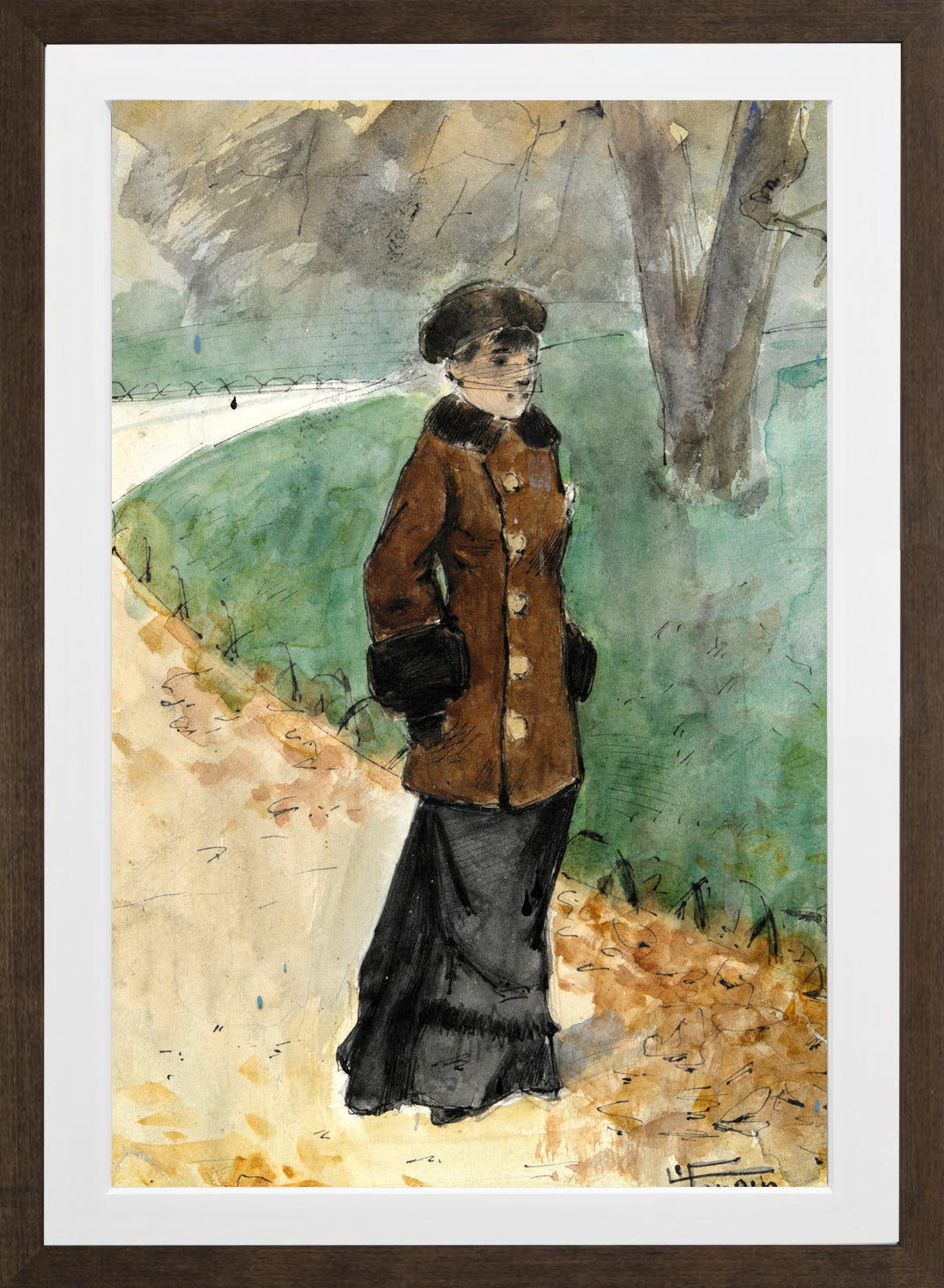 Jean-Louis Forain, Woman Walking (late 19th–early 20th century) — brown frame