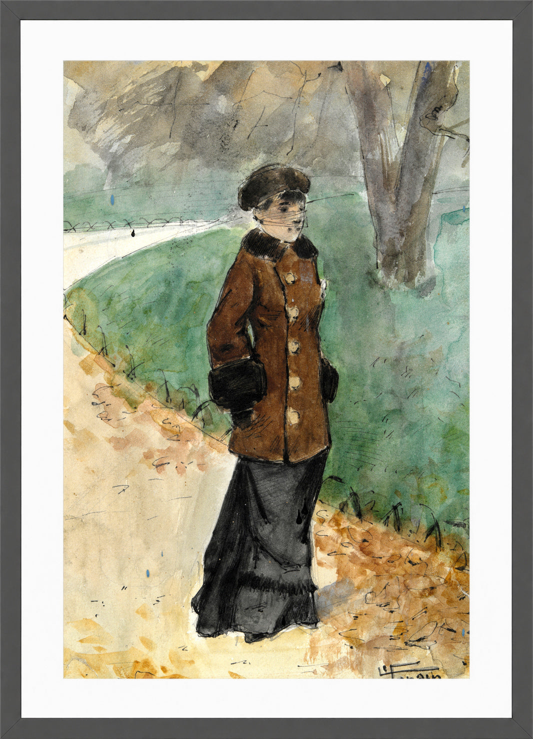 Jean-Louis Forain, Woman Walking (late 19th–early 20th century) — dark grey frame