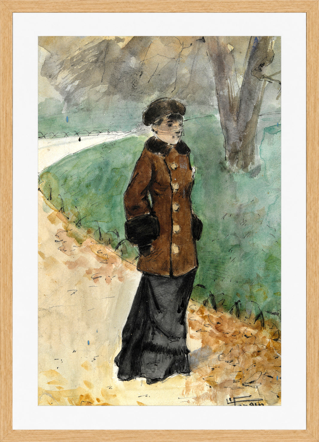Jean-Louis Forain, Woman Walking (late 19th–early 20th century) — oak frame
