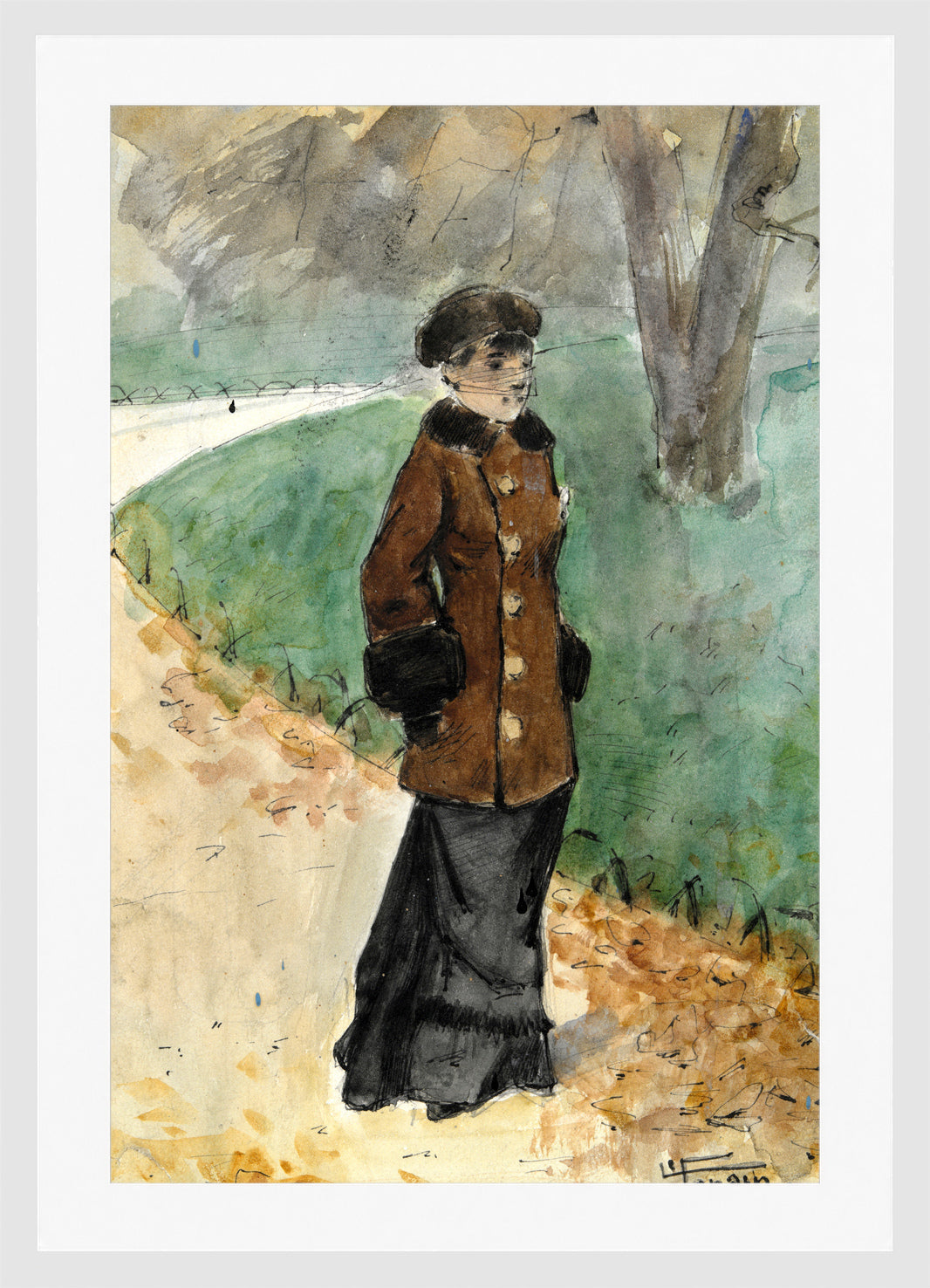 Jean-Louis Forain, Woman Walking (late 19th–early 20th century) — white frame