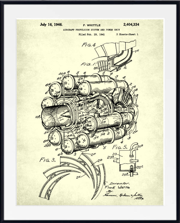 Jet Engine Blueprint Aircraft Patent Print Airplane Wall Art Poster