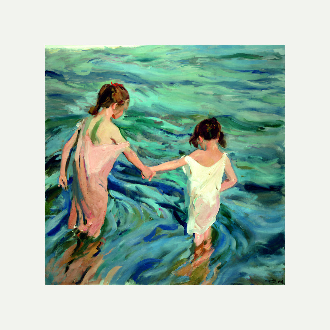 Joaquin Sorolla Print, 001 Niñas_en_el_mar_ Max Size with an off-white border for rolled canvas
