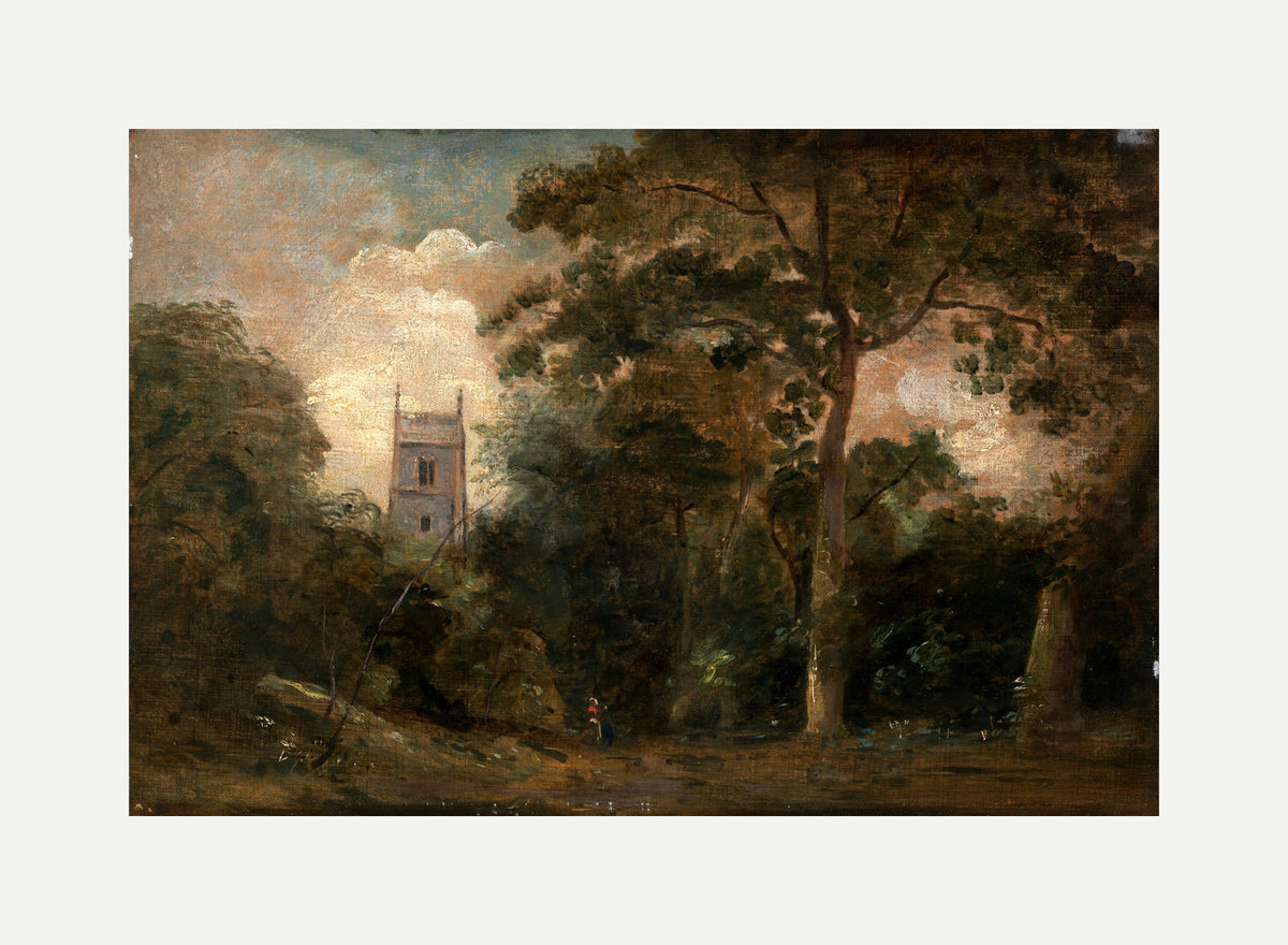 John Constable Print, A Church in the Trees with an off-white border for rolled canvas