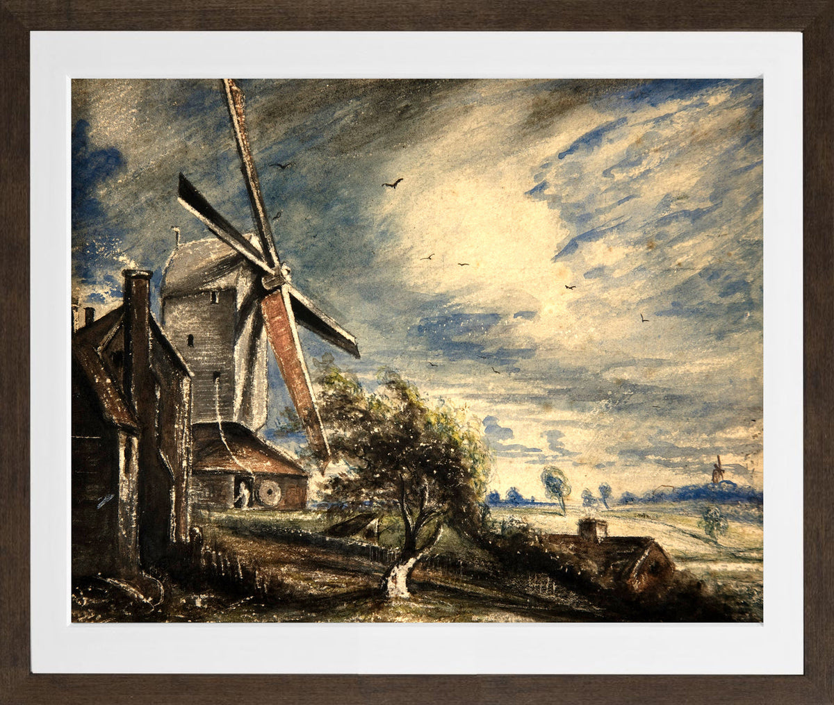 John Constable Print, A Mill Near Colchester (1833) in a brown frame