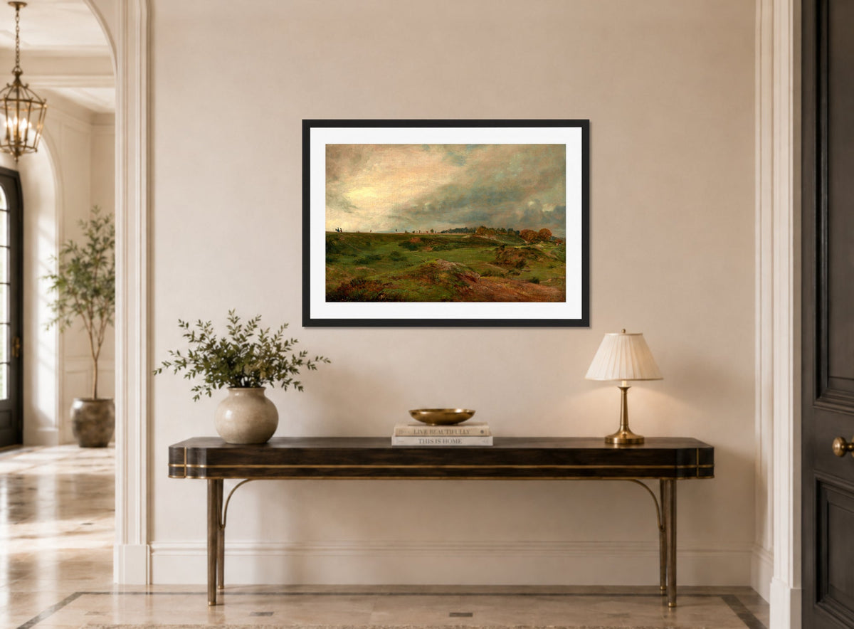 John Constable Print, A Road across Hampstead Heath (ca displayed above a console table