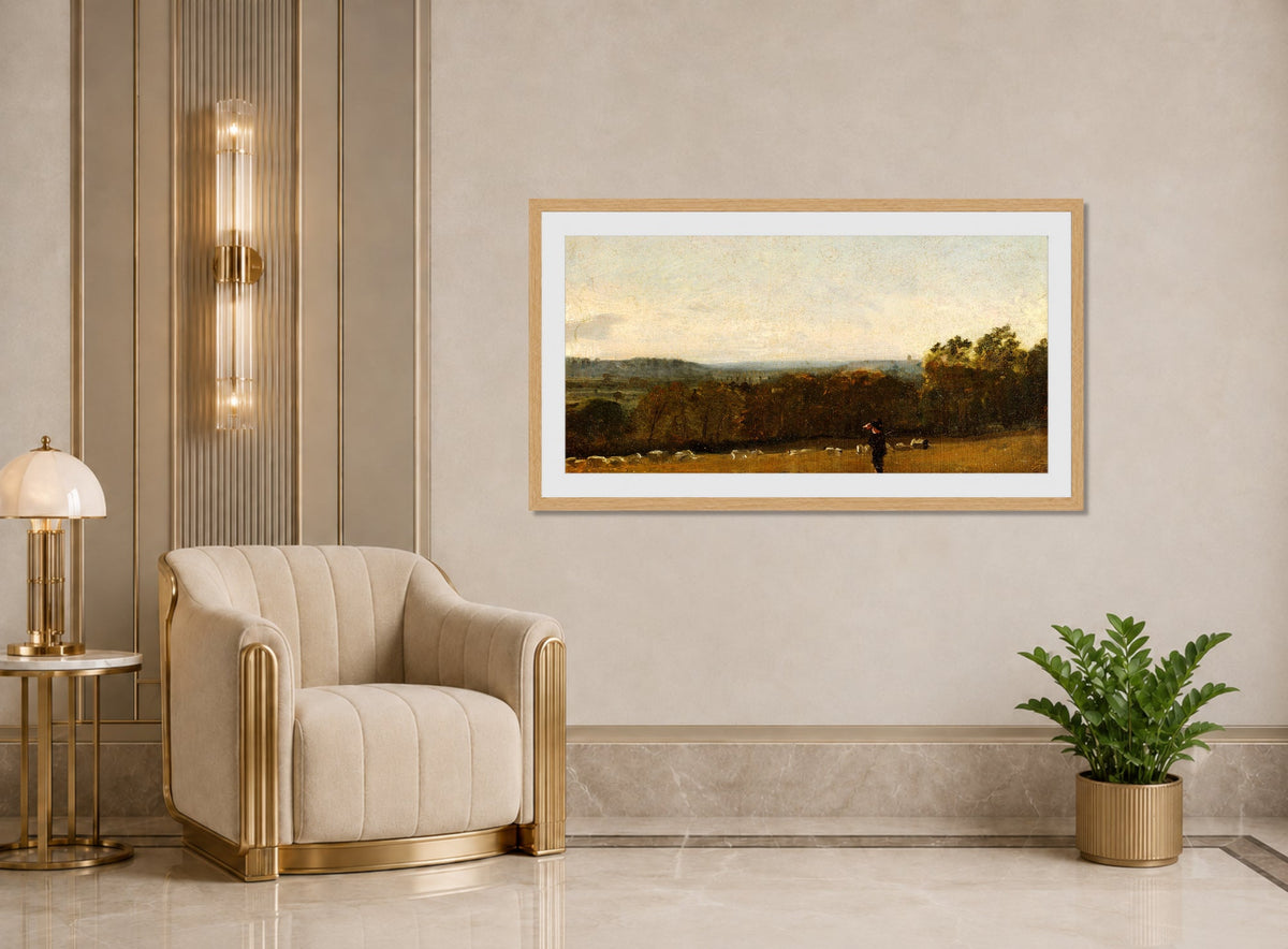 John Constable Print, A Shepherd in a Landscape looking across Dedham Vale towards Langham (ca displayed in an Art Deco interior