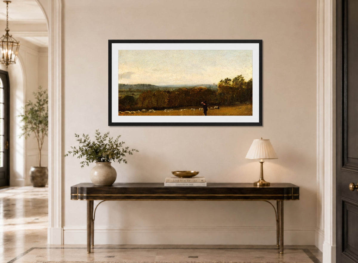 John Constable Print, A Shepherd in a Landscape looking across Dedham Vale towards Langham (ca displayed above a console table
