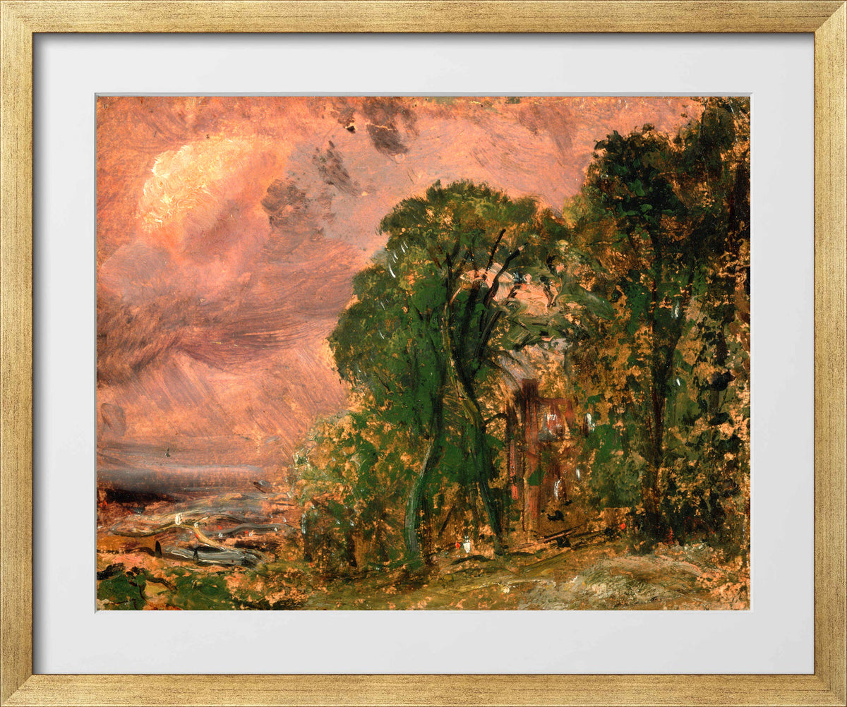 John Constable Print, A View at Hampstead with Stormy Weather (ca in a gold frame
