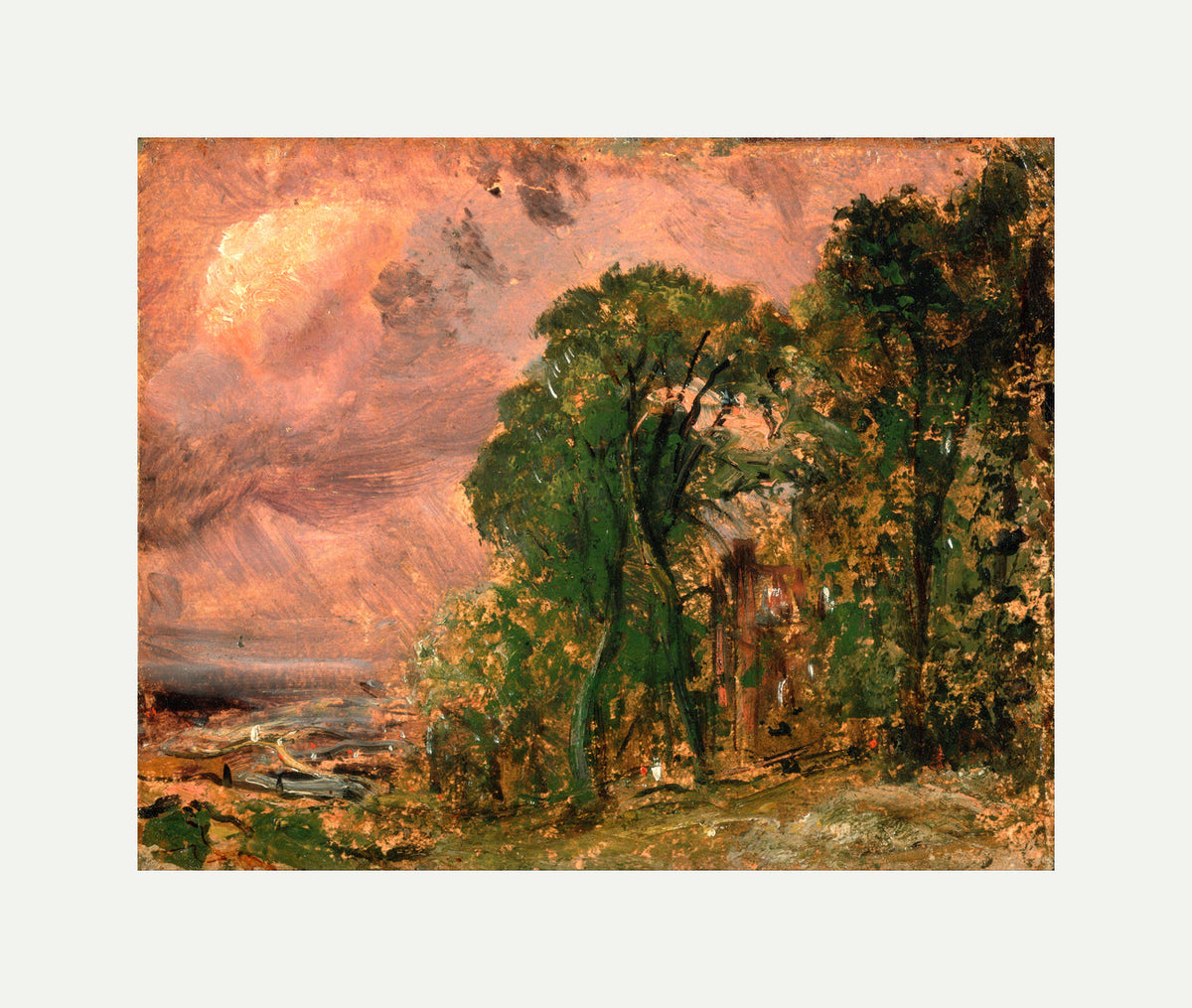 John Constable Print, A View at Hampstead with Stormy Weather (ca with an off-white border for rolled canvas