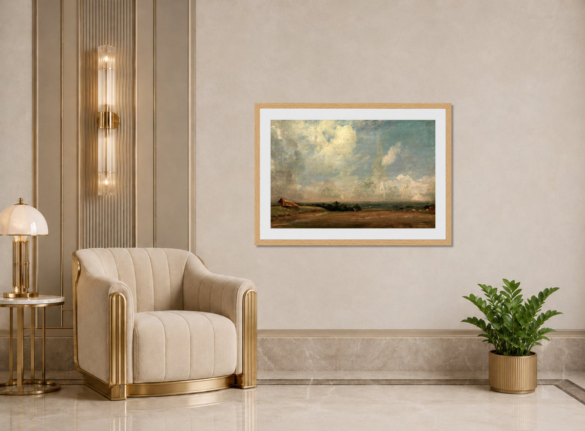 John Constable Print, A View from Hampstead Heath (ca displayed in an Art Deco interior