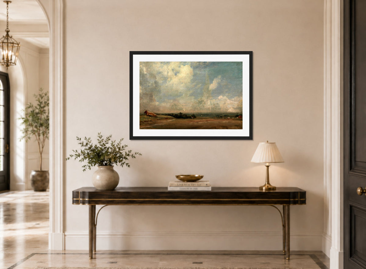 John Constable Print, A View from Hampstead Heath (ca displayed above a console table