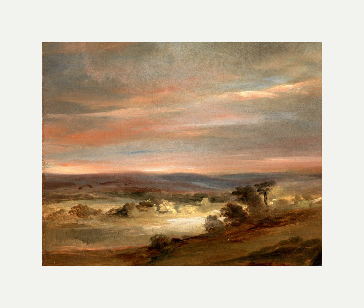 John Constable Print, A View on Hampstead Heath, Early Morning with an off-white border for rolled canvas