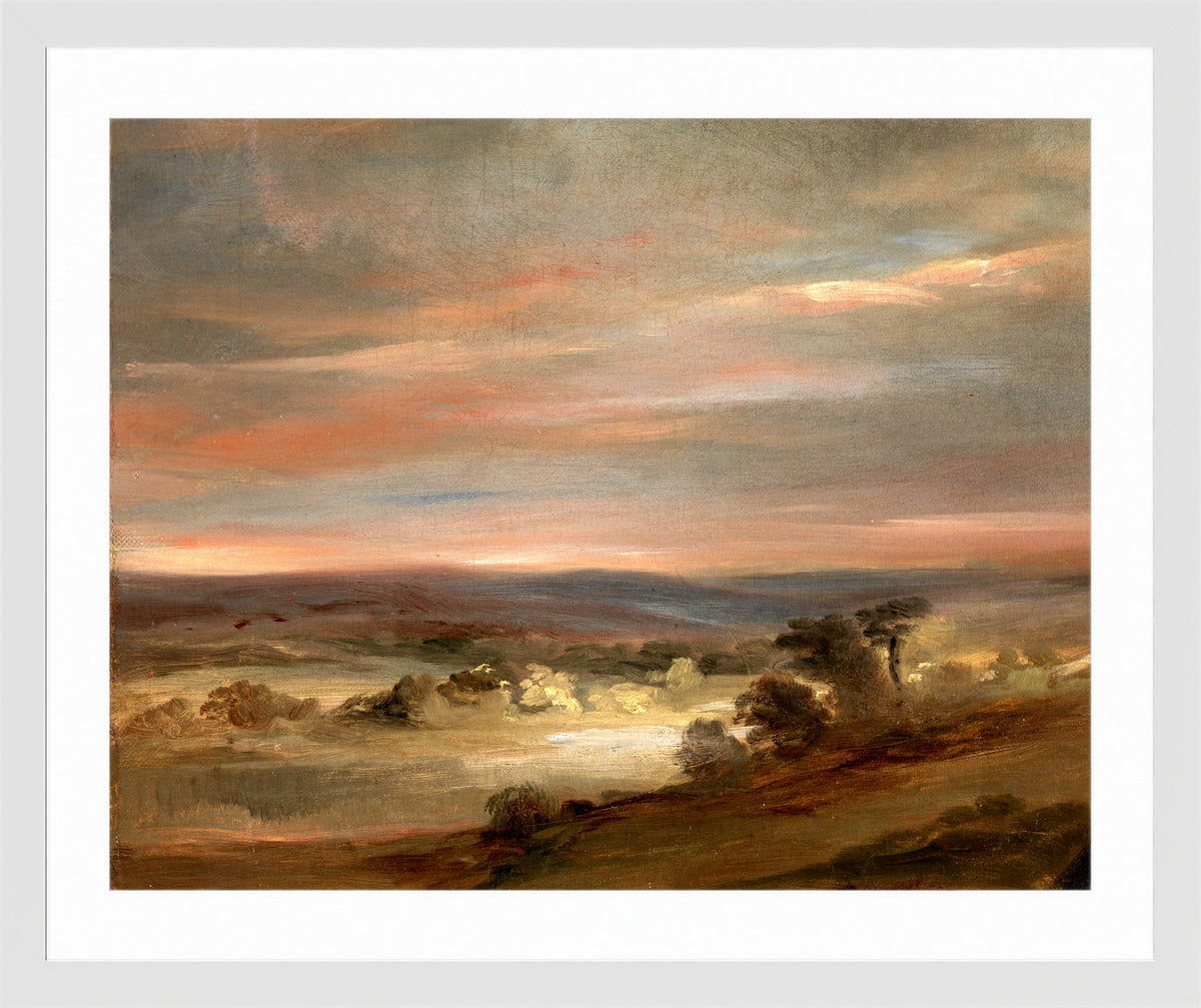John Constable Print, A View on Hampstead Heath, Early Morning in a white frame
