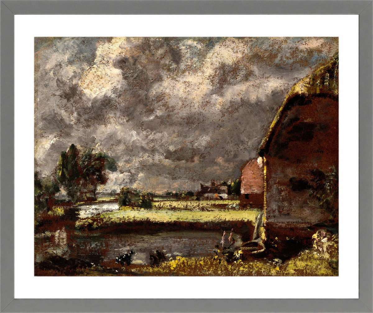John Constable Print, A View on the Banks of the River Stour in a light grey frame
