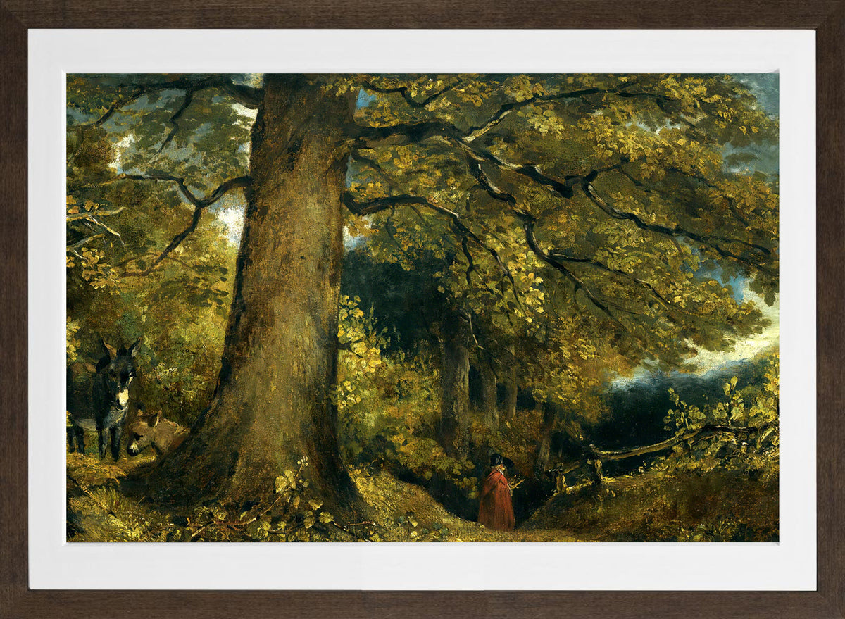John Constable Print, A Young Girl In A Woodland Landscape in a brown frame
