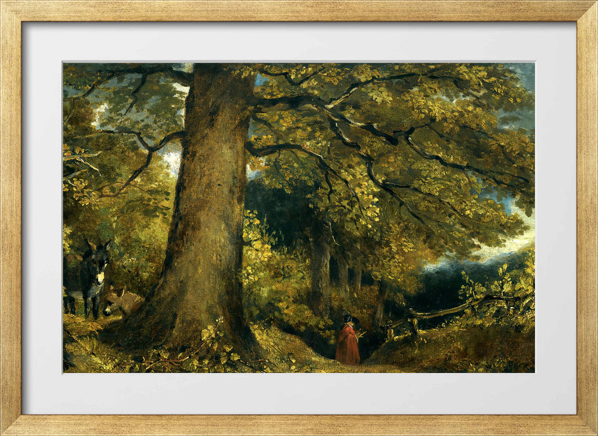 John Constable Print, A Young Girl In A Woodland Landscape in a gold frame