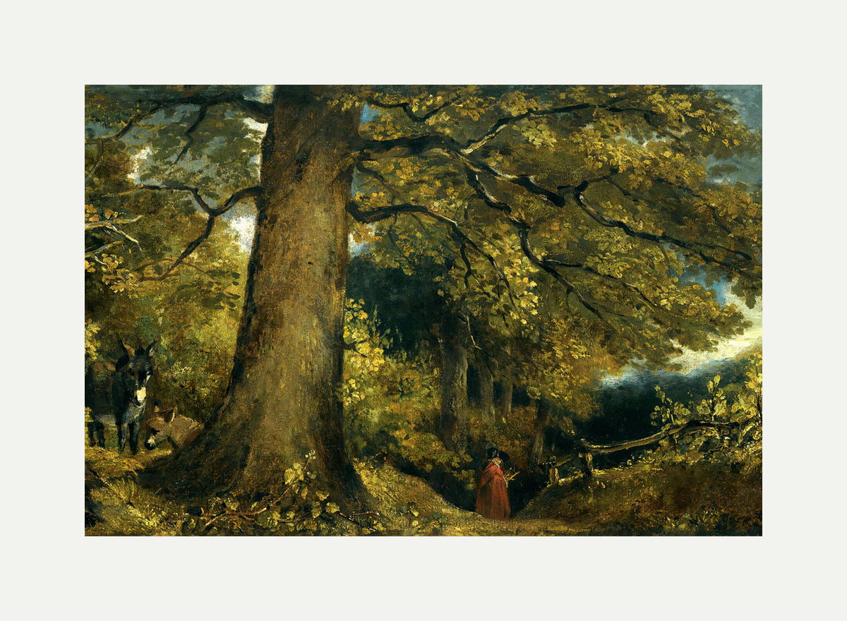 John Constable Print, A Young Girl In A Woodland Landscape with an off-white border for rolled canvas