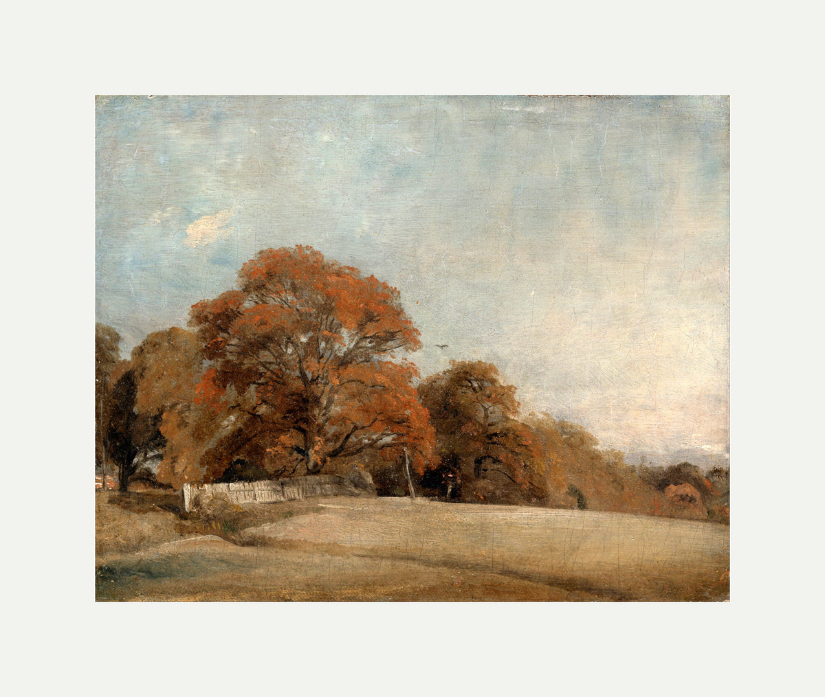 John Constable Print, An Autumnal Landscape at East Bergholt (1805-1808) with an off-white border for rolled canvas