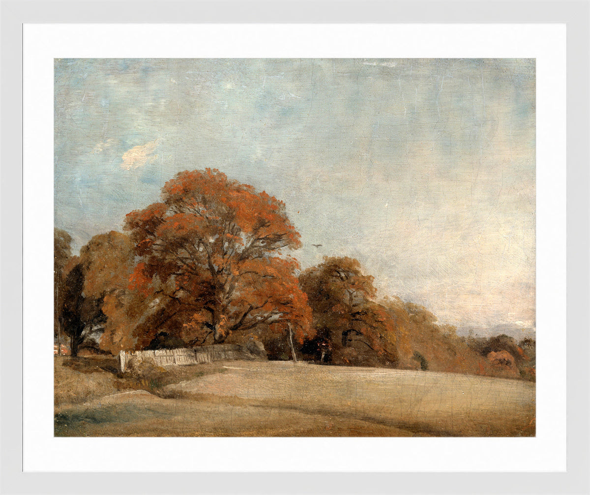 John Constable Print, An Autumnal Landscape at East Bergholt (1805-1808) in a white frame
