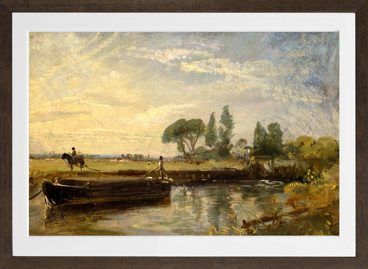 John Constable Print, Barge below Flatford Lock (ca in a brown frame