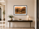 John Constable Print, Borrowdale- Evening after a Fine Day, 1 October 1806 displayed above a console table