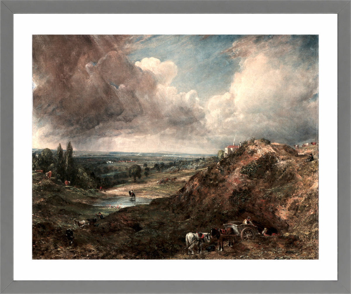 John Constable Print, Branch Hill Pond, Hampstead (1828) in a light grey frame