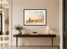 John Constable Print, Brighton Beach Looking West displayed above a console table