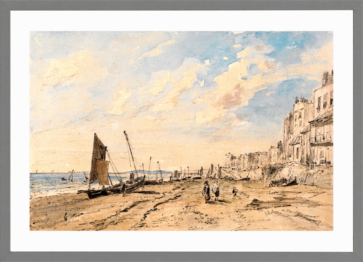 John Constable Print, Brighton Beach Looking West in a light grey frame