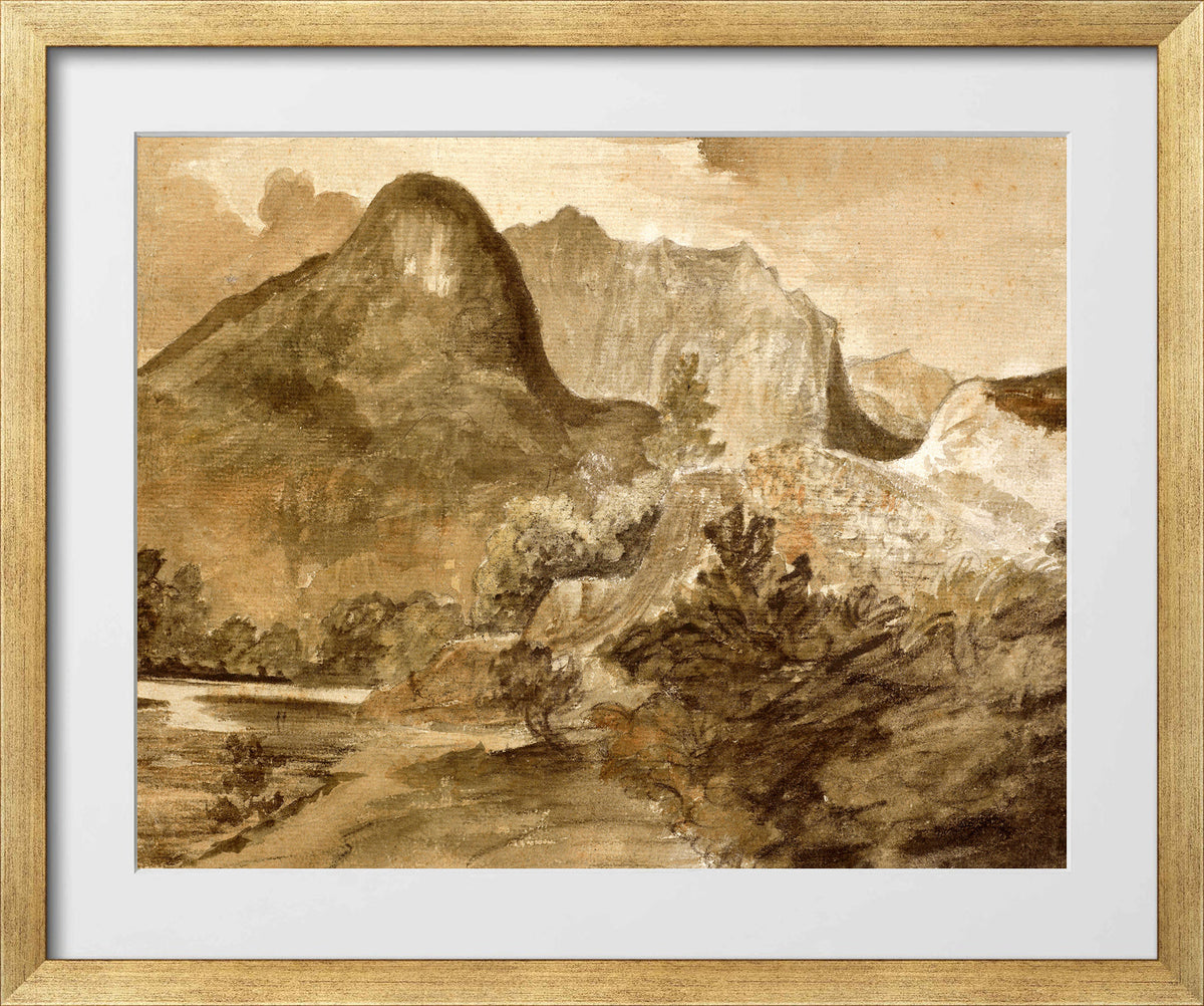 John Constable Print, Castle Crag, Borrowdale (1806) in a gold frame