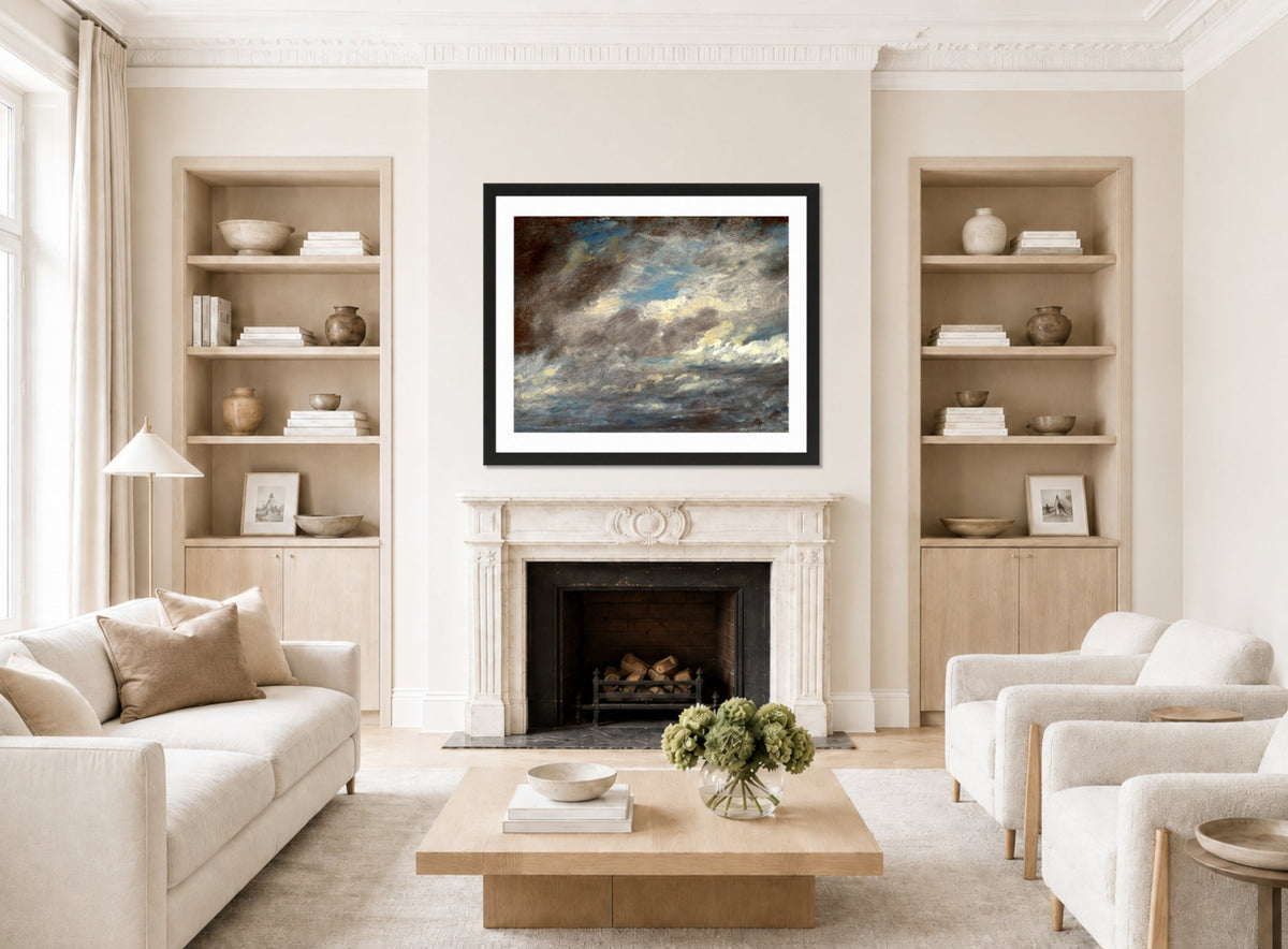 John Constable Print, Cloud Study (ca displayed in a Scandinavian living room