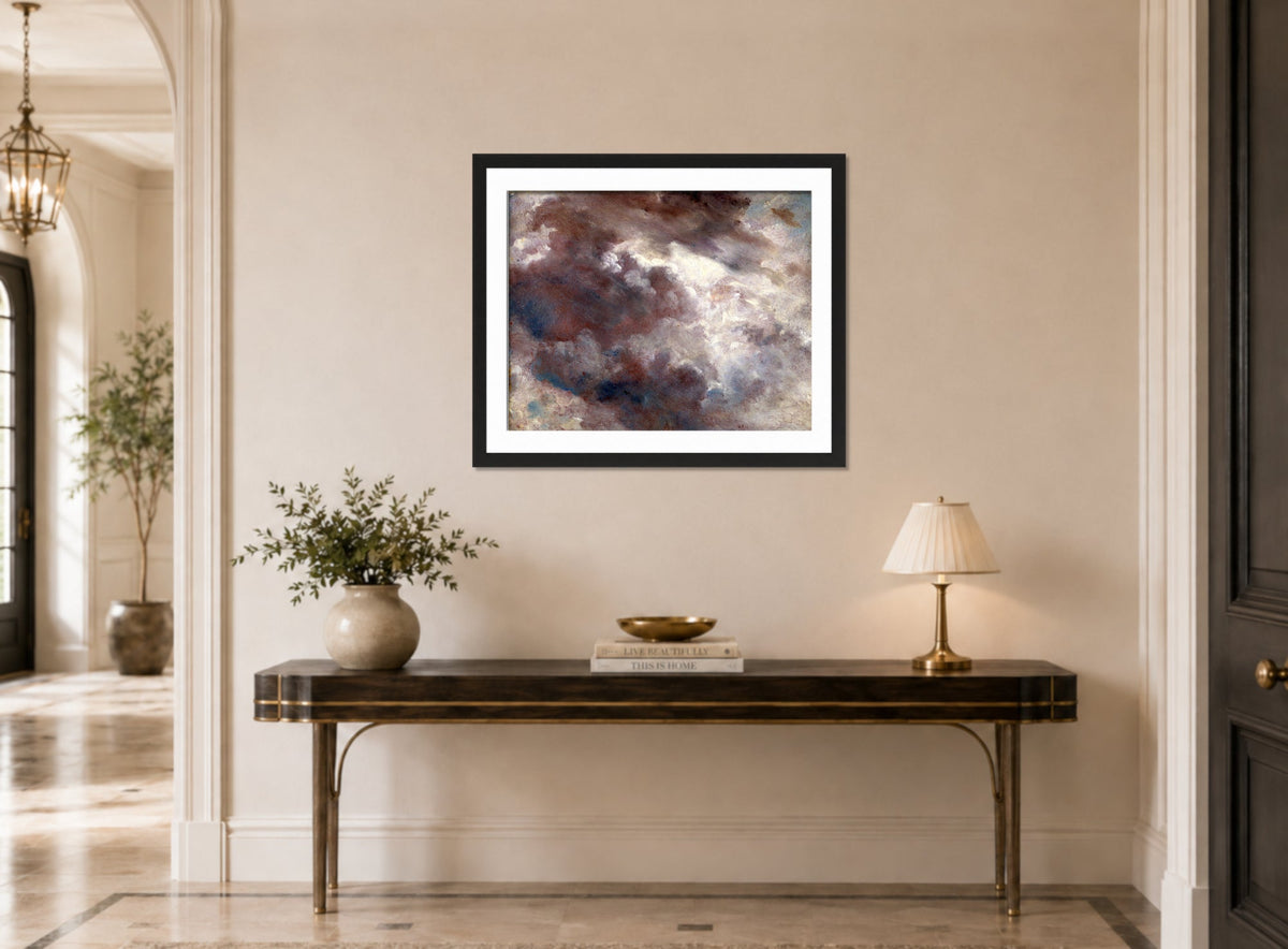 John Constable Print, Cloud Study (ca displayed above a console table