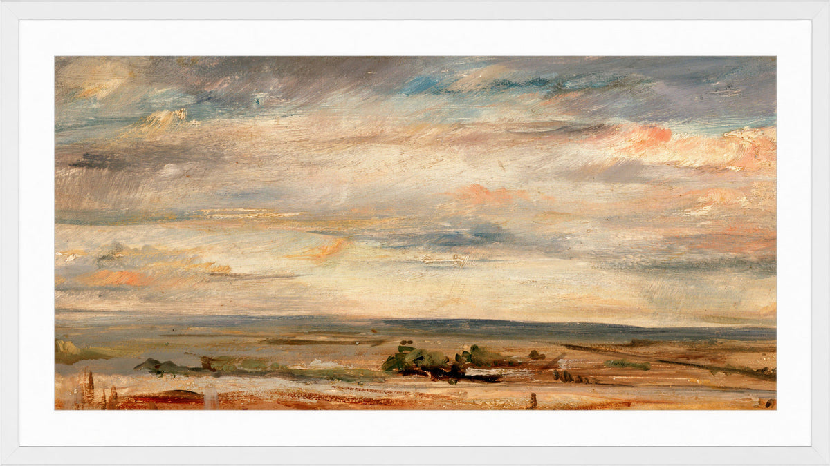 John Constable Print, Cloud Study, Early Morning, Looking East from Hampstead (1821) in a white frame