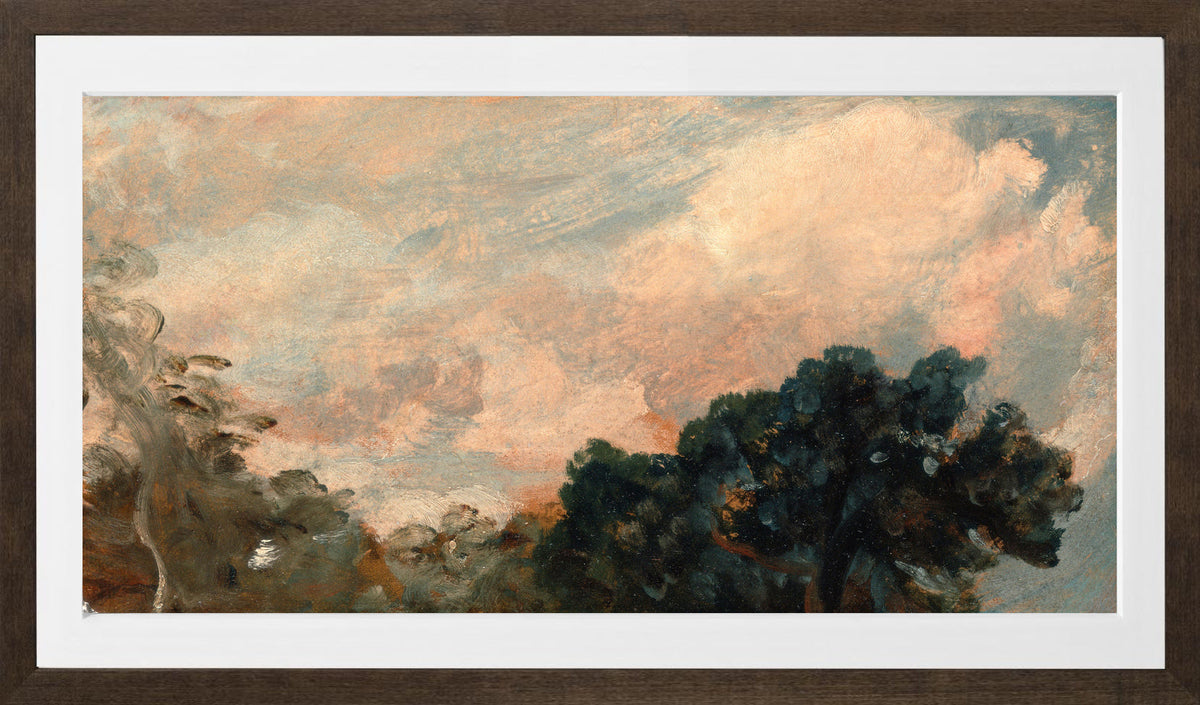 John Constable Print, Cloud Study with Trees (1821) in a brown frame